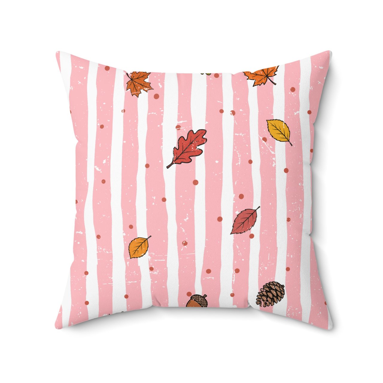 Autumn Leaves Table Runner, Fall Decor Pillow Cases, Pink Distressed Stripe & Pinecone Acorn Whimsical Cozy Home Decor Gift