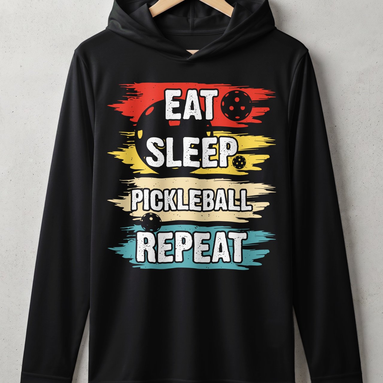 Pickleball Sport-Tek Performance Hood, Eat Sleep Pickleball Repeat Retro Graphic, Lightweight Hoodie