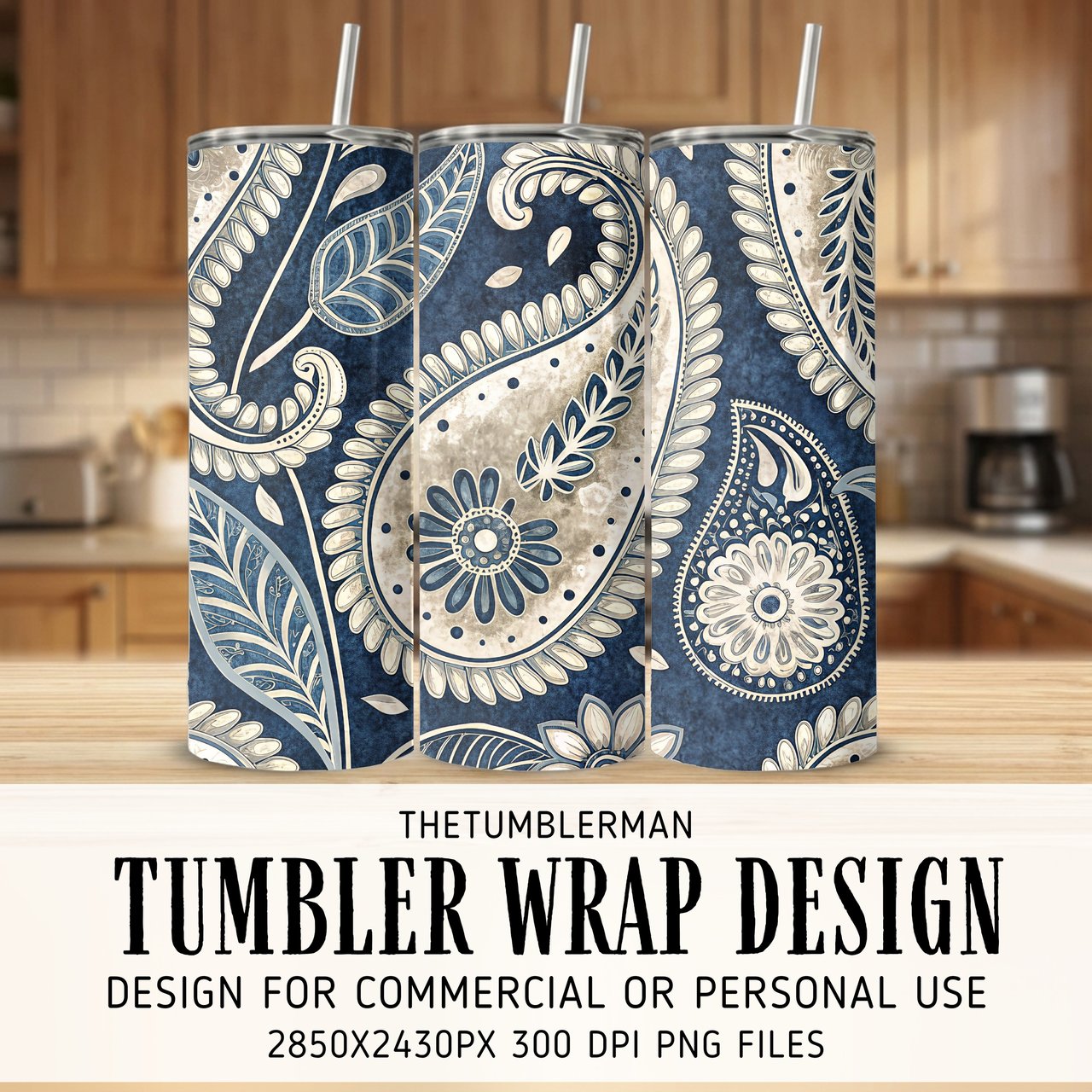 Elegant Indigo Paisley Digital Design Size Bundle Png