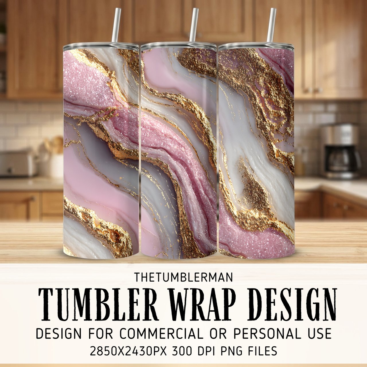 20 oz Skinny Tumbler Wrap, Pink Agate Gold Veins, Sublimation Design, Straight Tapered Wrap png, Digital Download, Tumbler