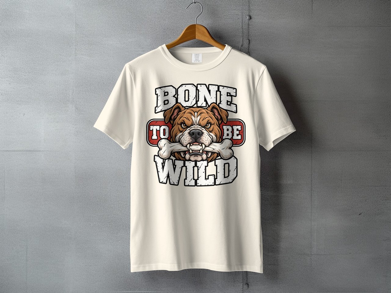 Tough Bulldog Holding Treat Biker Graphic Dog Lovers Bone To Be Wild Standard T-Shirt