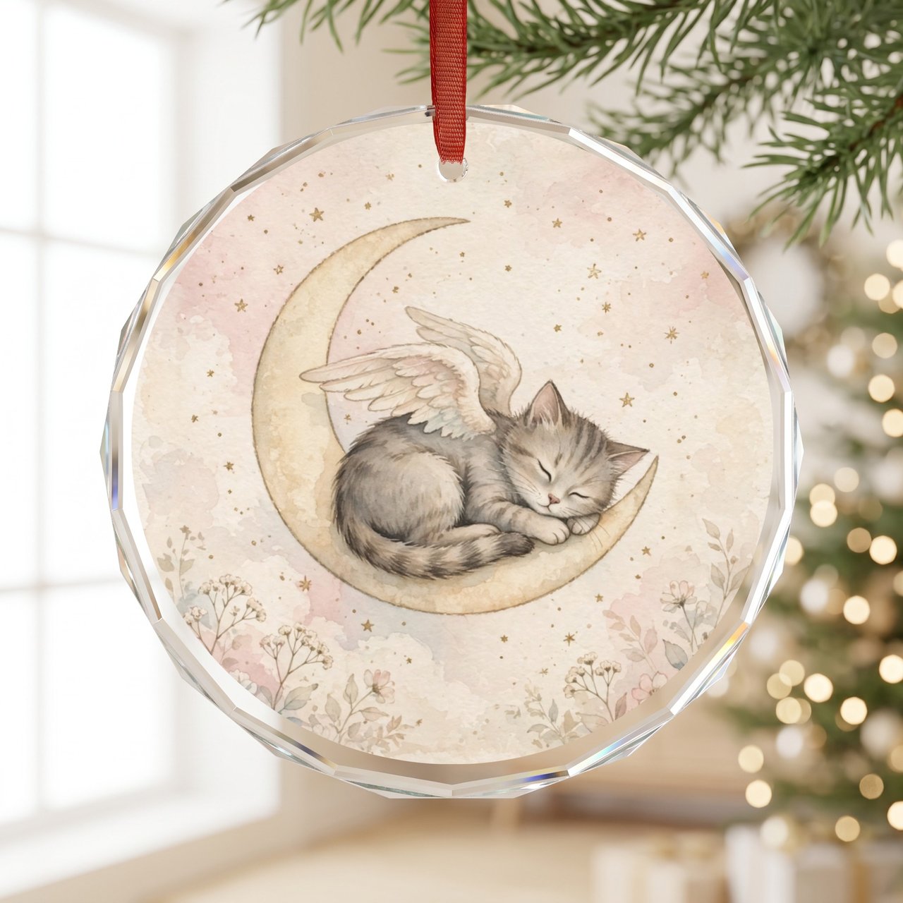 Cat Memorial Ornament Personalized | Angel Cat On Moon | Cat Loss Gift