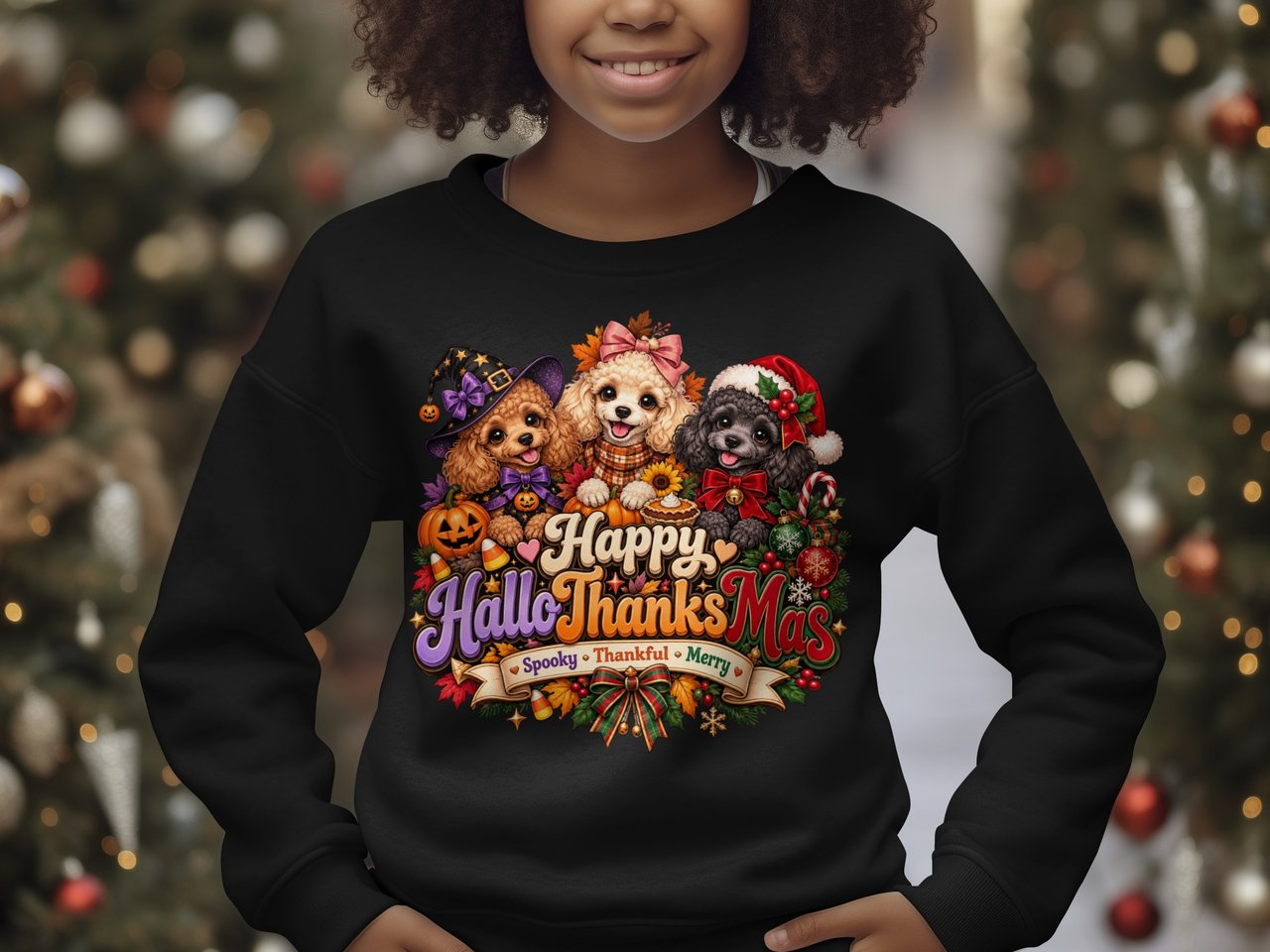 Happy Hallothanksmas Poodle Print