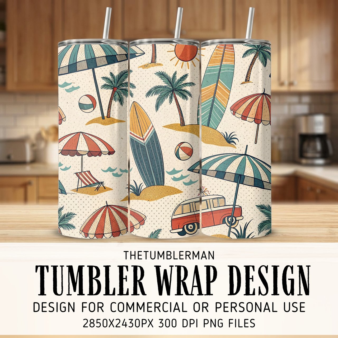 Coastal Surf Vintage Digital Design Size Bundle Png
