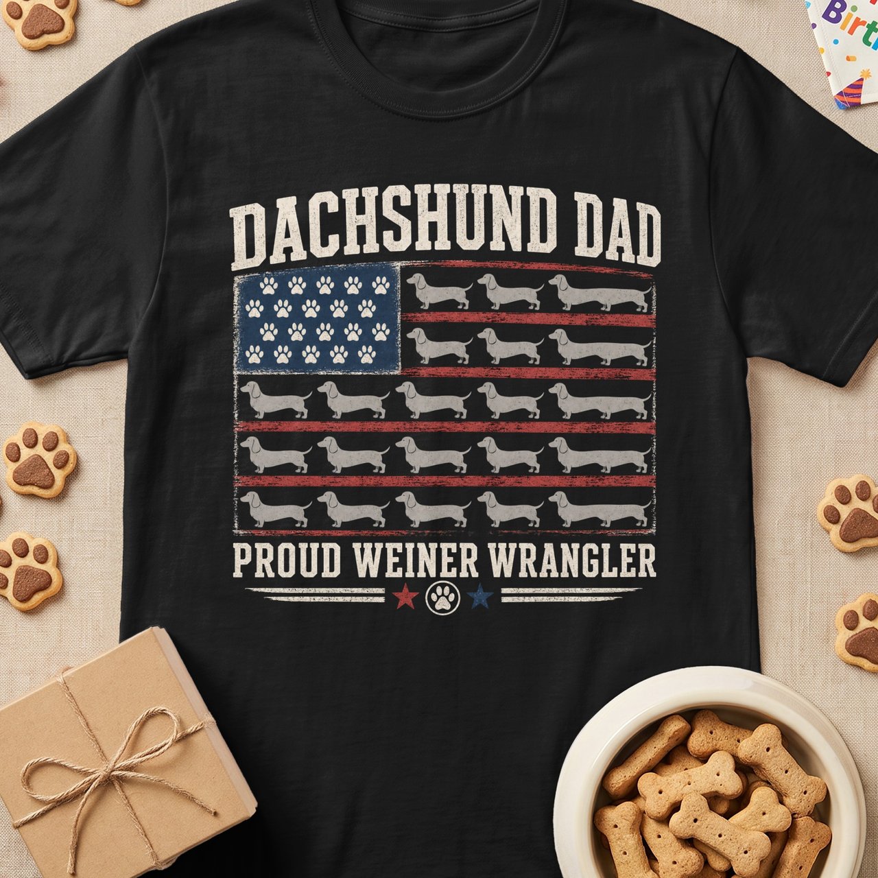 Dachshund Dad American Flag Tee