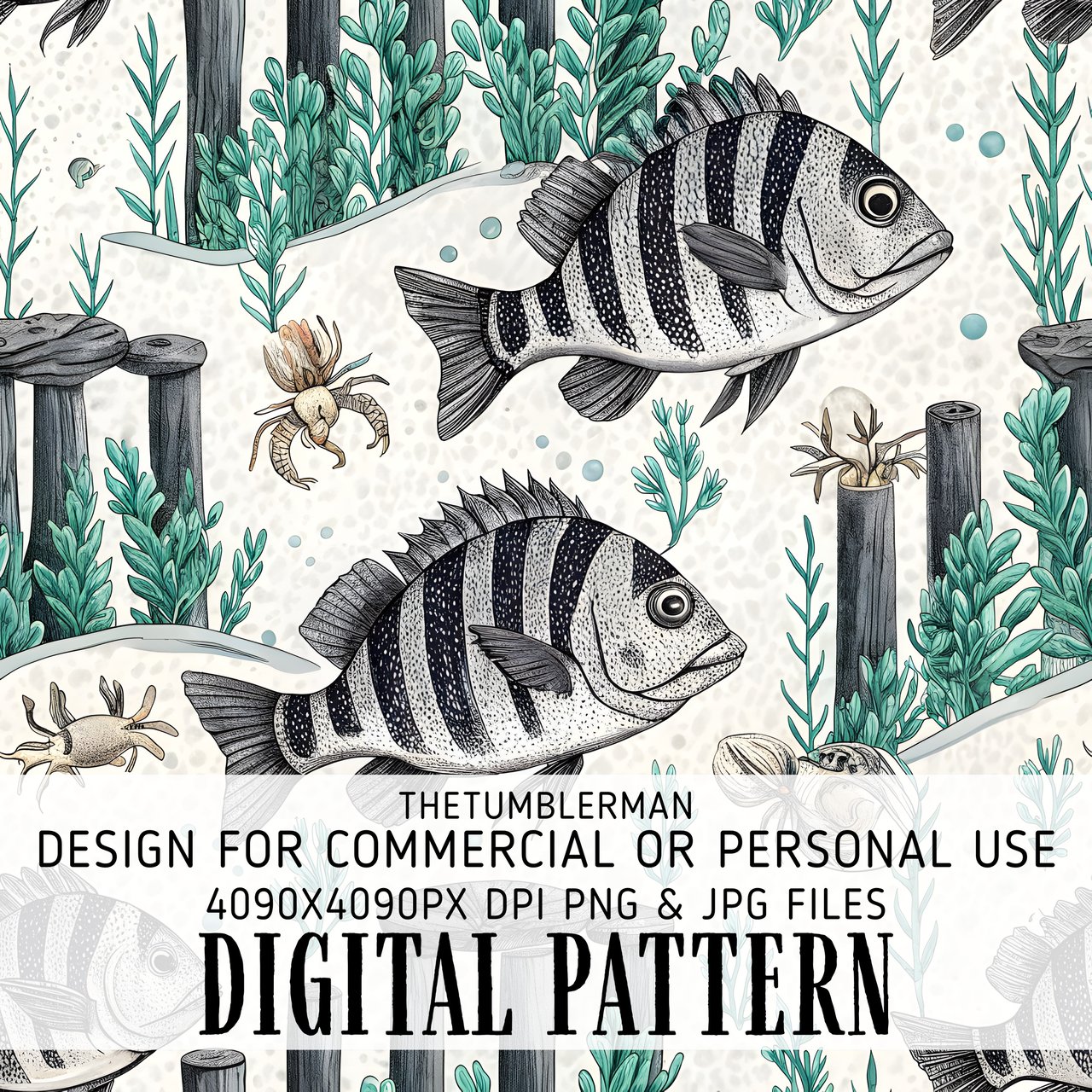 Fish Digital Pattern, Sea Life Digital Bundle, Underwater Pattern, Aquarium Animal, Fish Pattern, Digital Paper, Commercial Use, Printable