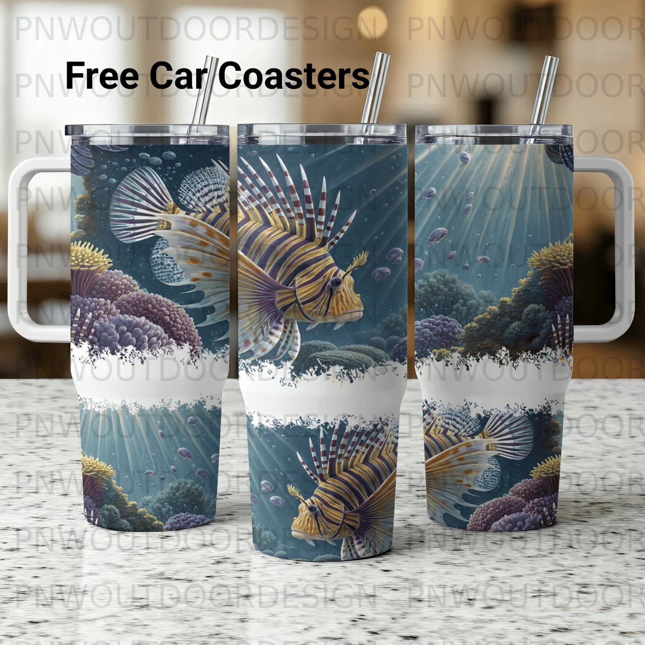 Lionfish 40oz Tumbler Wrap Digital, Seamless Ocean Life Sublimation Design, Coral Reef Tumbler PNG File, Aquatic Wildlife Download