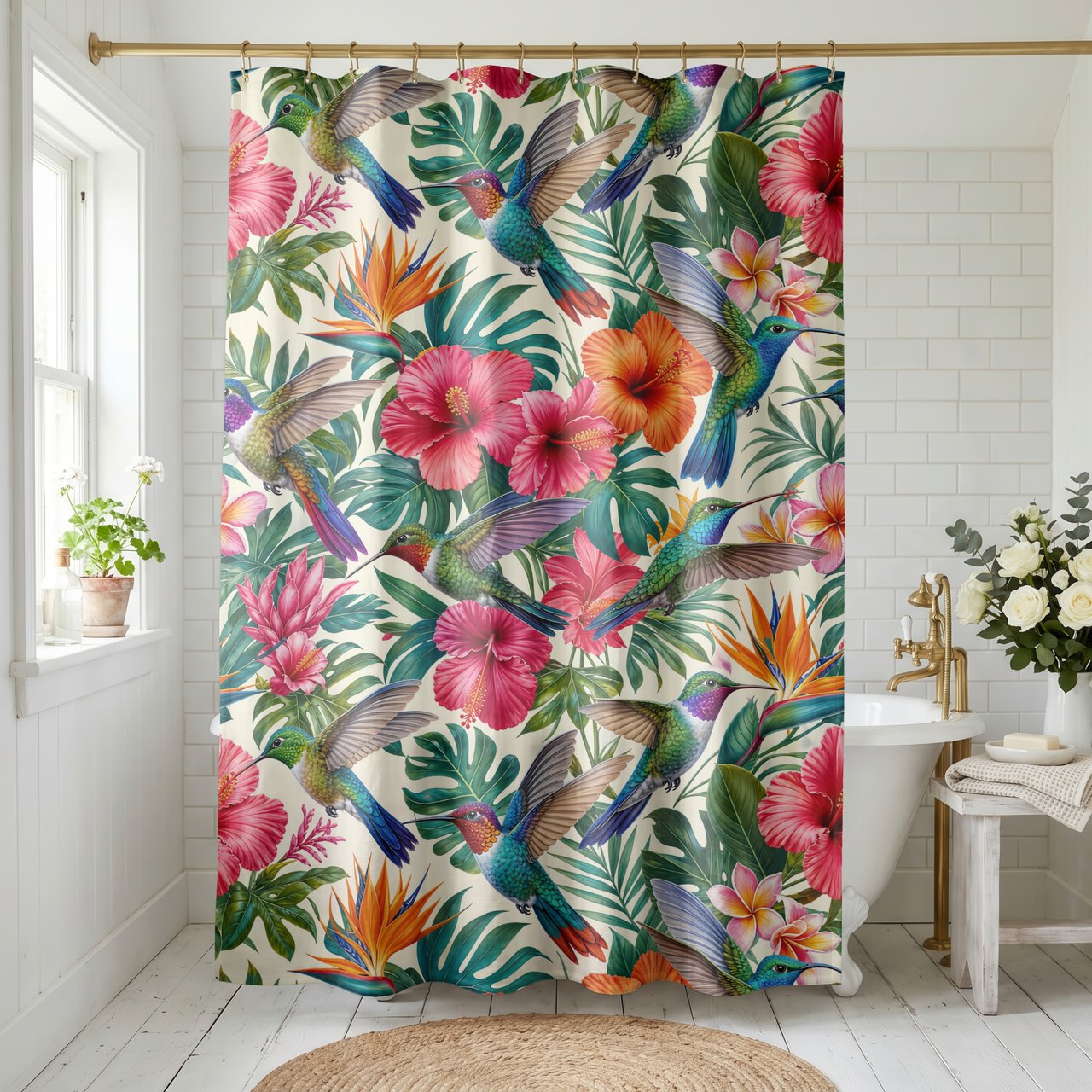Hummingbird Oasis Botanical Shower Curtain