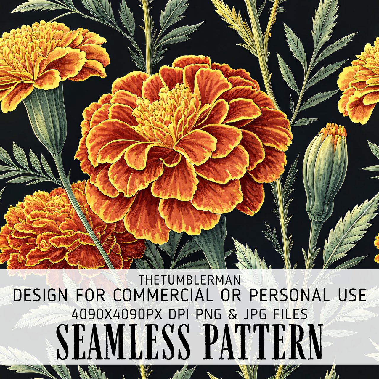 Marigold Tumbler Design, Digital Paper, Floral Background, Junk Journal Pages, Scrapbooking Paper, Printable Tumbler Png, Orange Flowers
