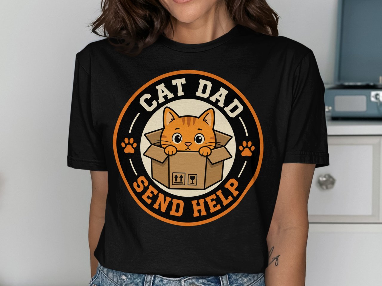 Orange Cat Dad Send Help Tee