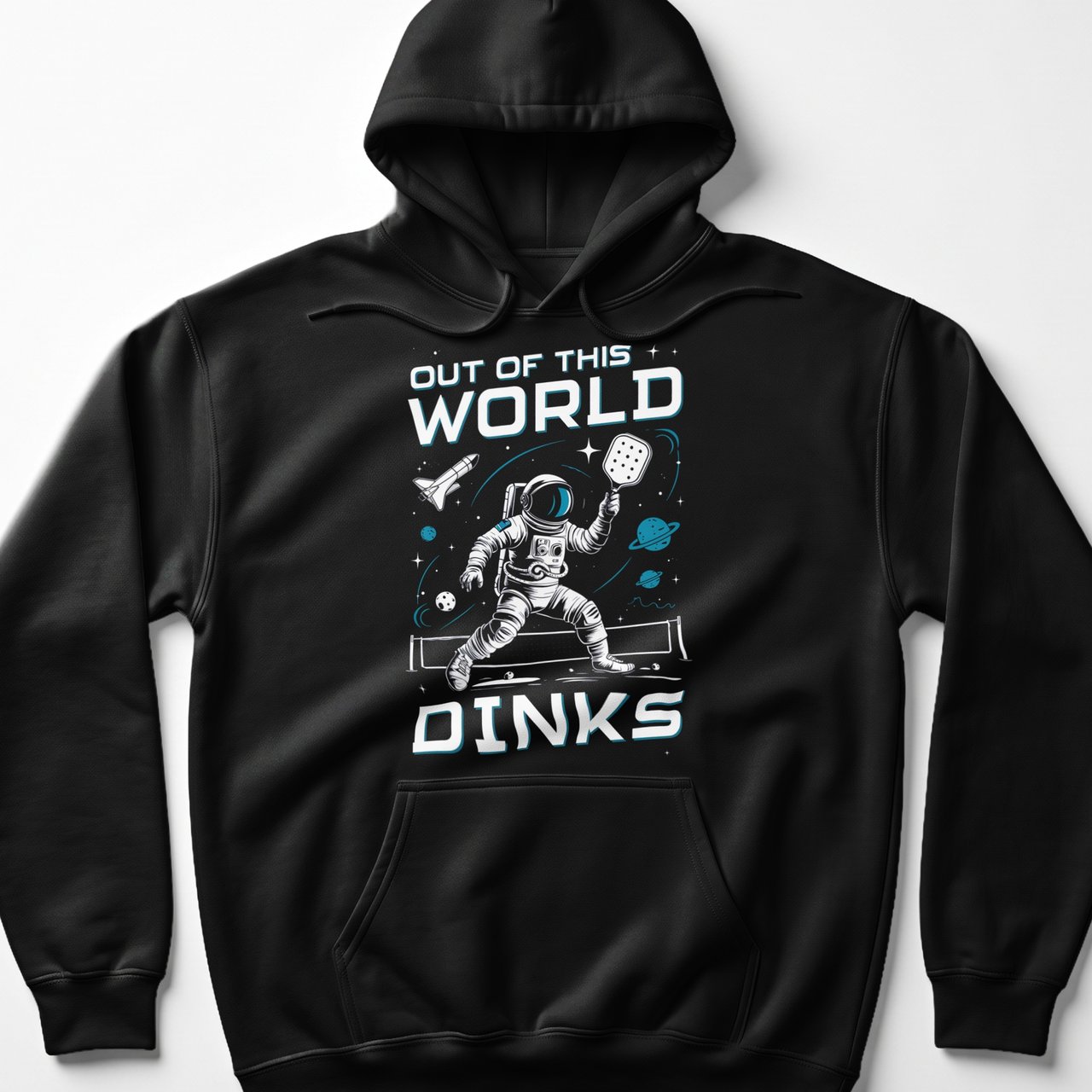 Pickleball Gildan Fleece Hoodie, Out of This World Dinks, Cosmic Astronaut Court Pullover Sweatshirt