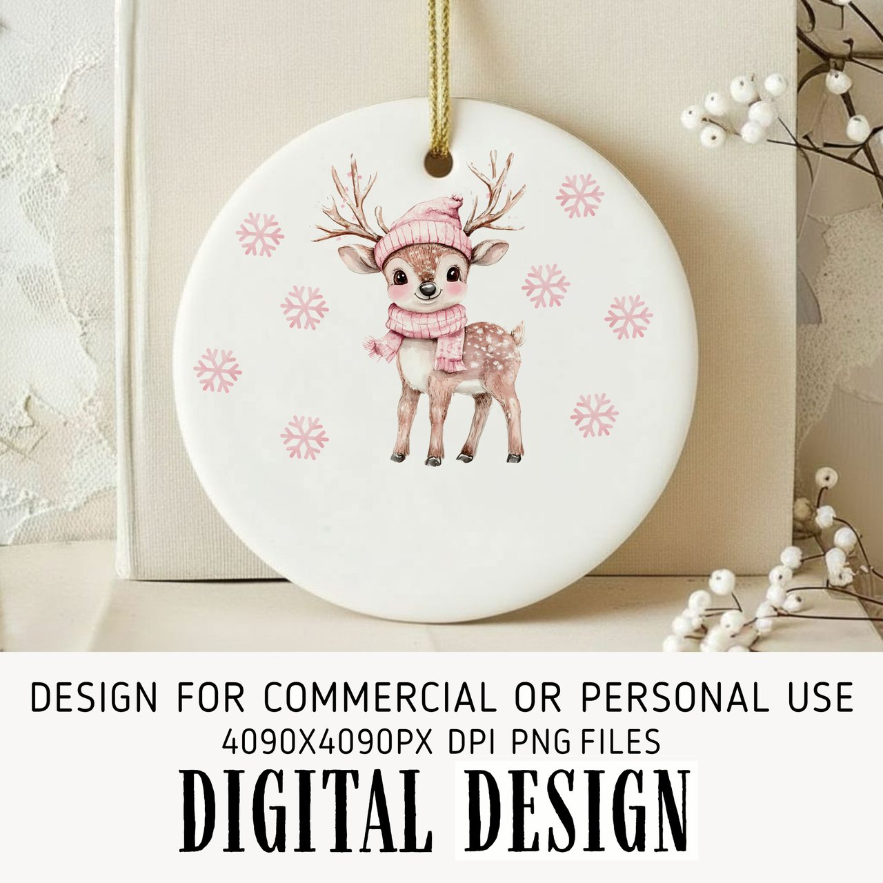 Pink Deer Baby Ornament Digital Art