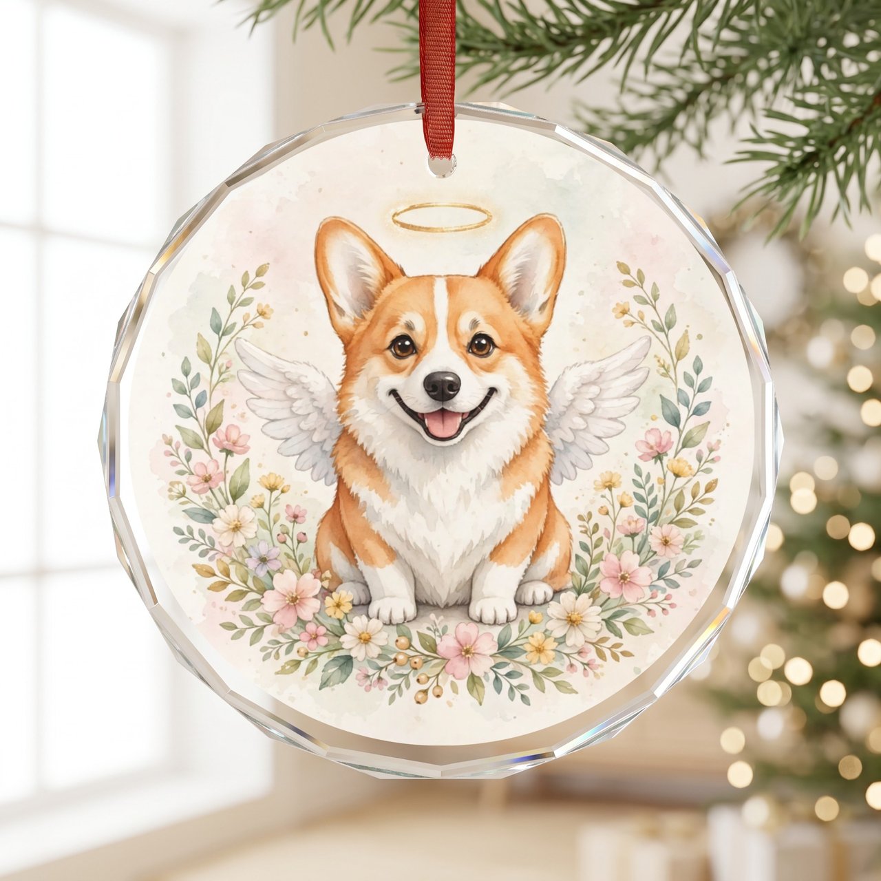 Corgi Memorial Ornament — Smiling Angel Dog Sympathy Gift, Personalized Pet Loss Keepsake