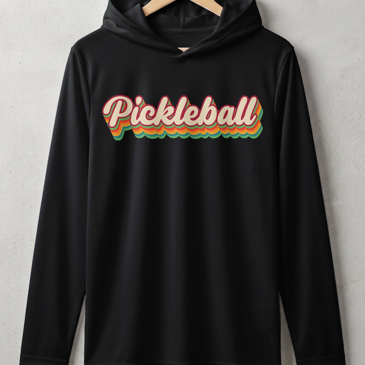 Pickleball Sport-Tek Performance Hood, Pickleball 70s Vintage Retro Striped Script, Lightweight Hoodie