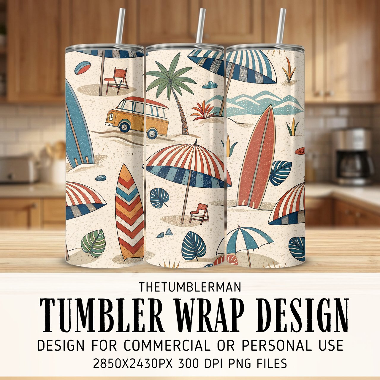 Retro Beach Day Digital Size Bundle Png