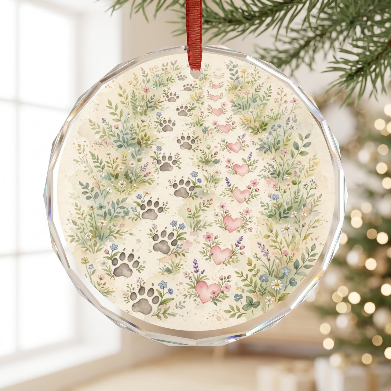 Pet Memorial Ornament | Paw Prints In My Heart | Personalized Pet Loss Gift