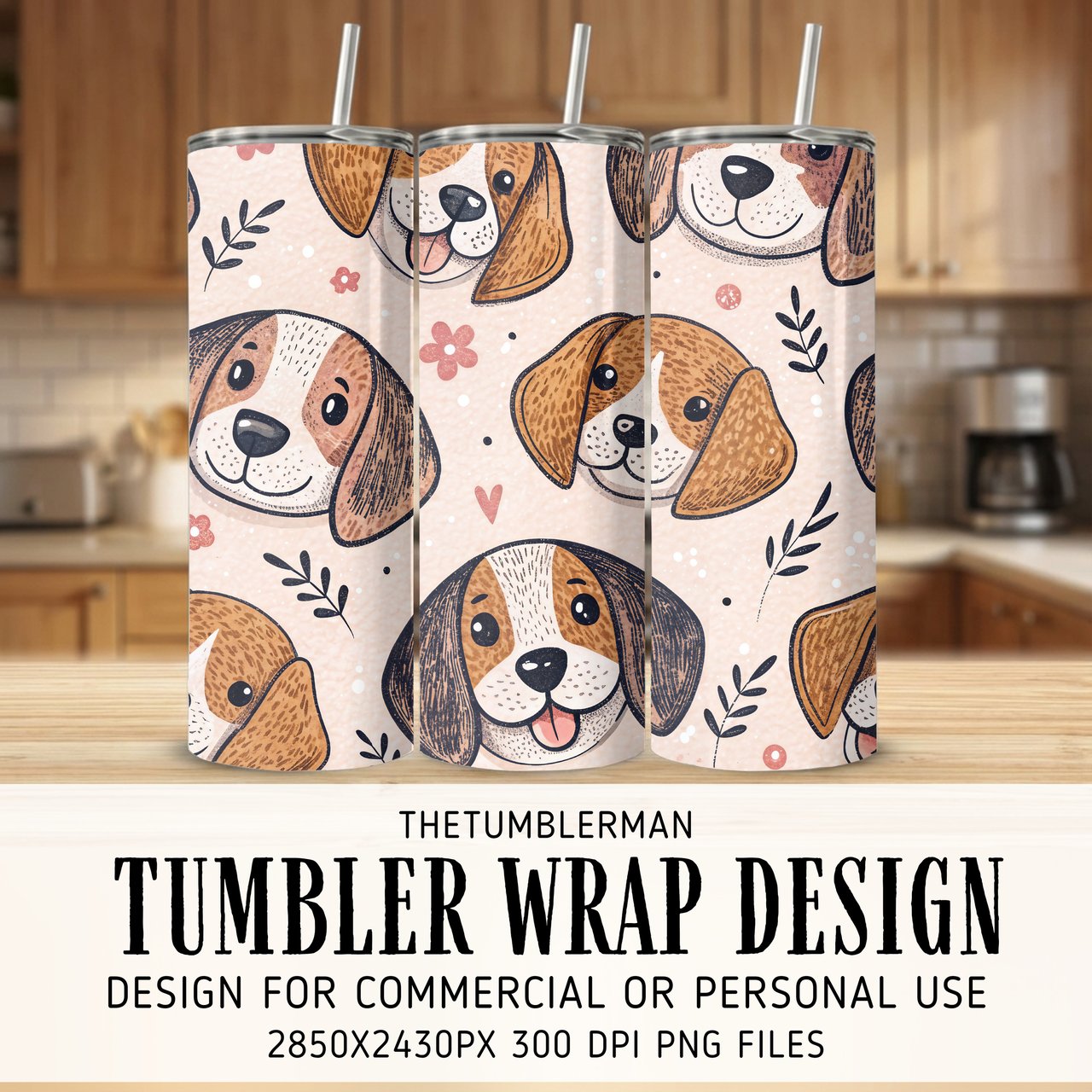 Whimsical Beagle Faces Seamless Digital Pattern Size Bundle Png