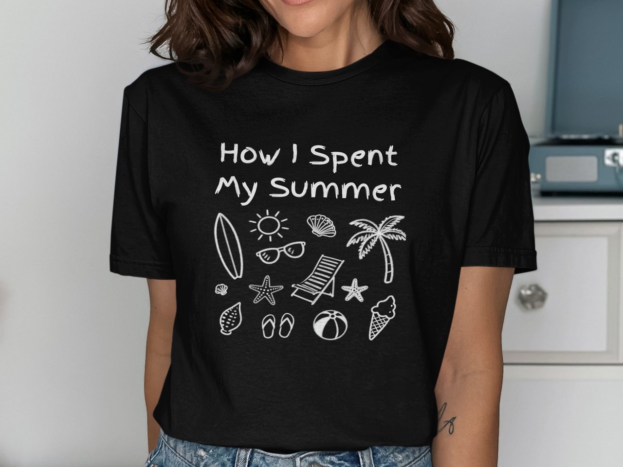 How I Spent My Summer Vacation T-Shirt | Beach Trip Doodle Graphic Tee | Teacher End of School Year Gift | Holiday Vibes Shirt