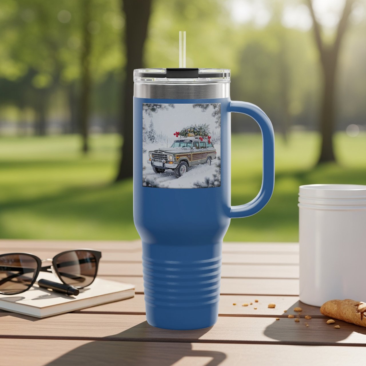 Grand Wagoneer Tumbler, Christmas Tree, Waggy Car, Holiday Gift, SUV, Retro, Winter Scene, Cars at Petralla Shop