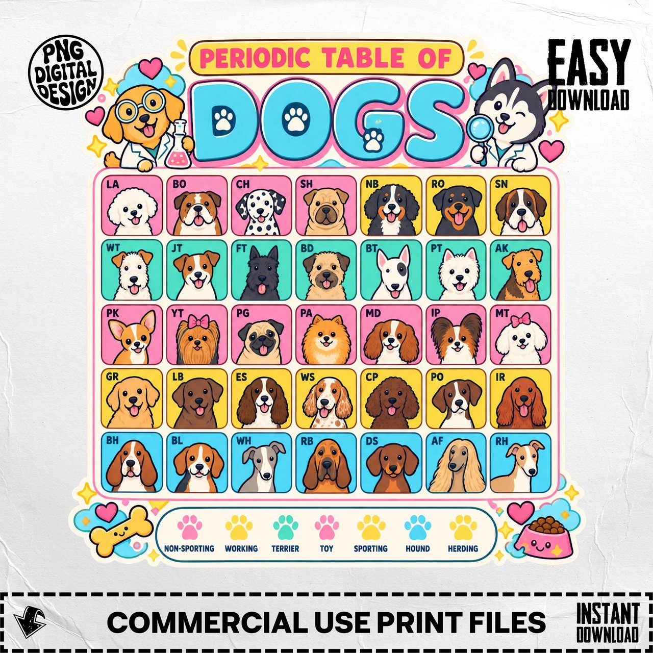 Periodic Table of Dogs Breed Chart Chemistry Science Canine Graphic Pet Lover T-Shirt