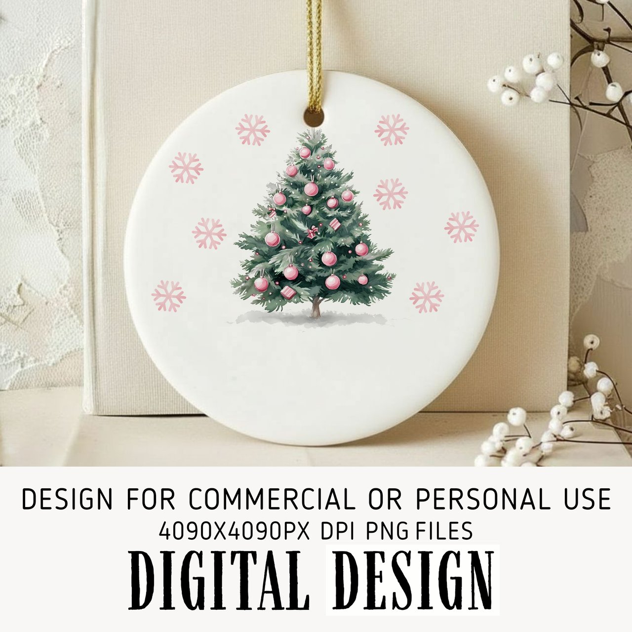 Pink Christmas Tree Ornament Digital