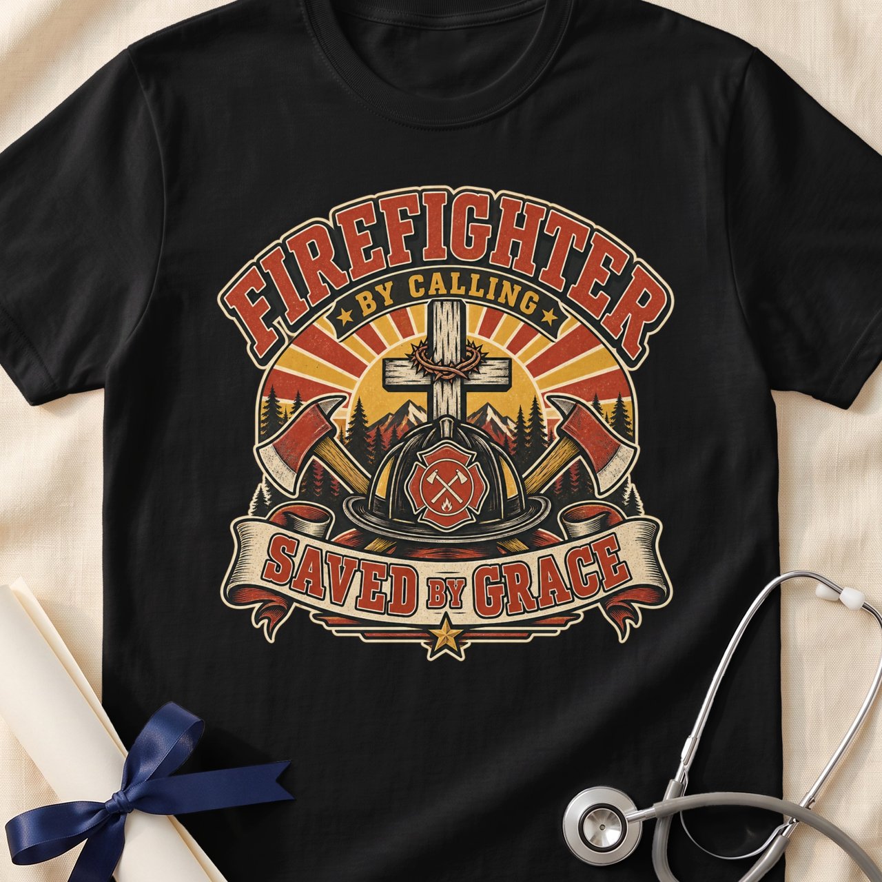 Firefighter By Calling Saved By Grace First Responder Tee