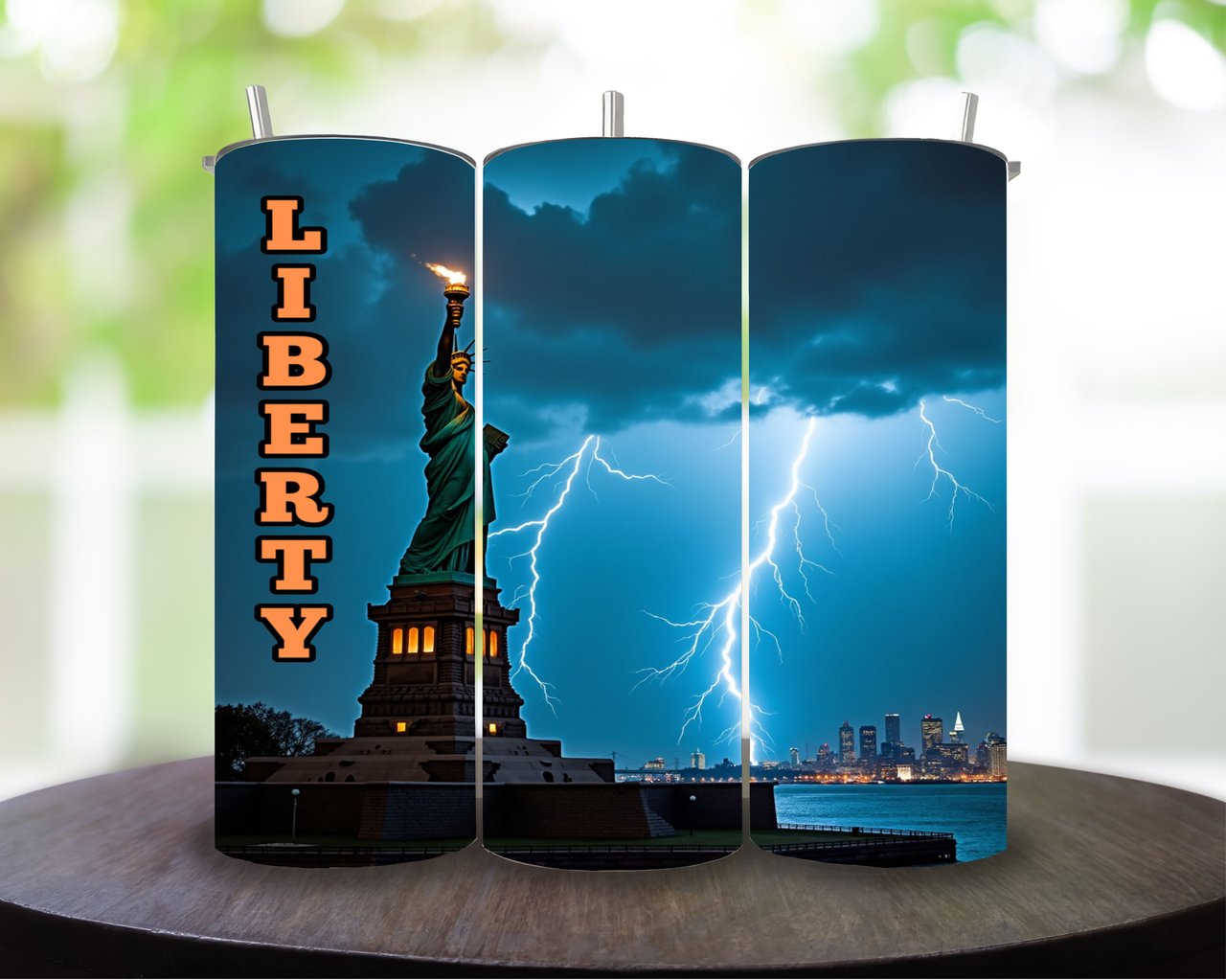 Statue of Liberty Tumbler Wrap, Liberty Lightning 20oz Tumbler Wrap, Patriotic Tumbler Design, USA Tumbler Wrap, New York Tumbler