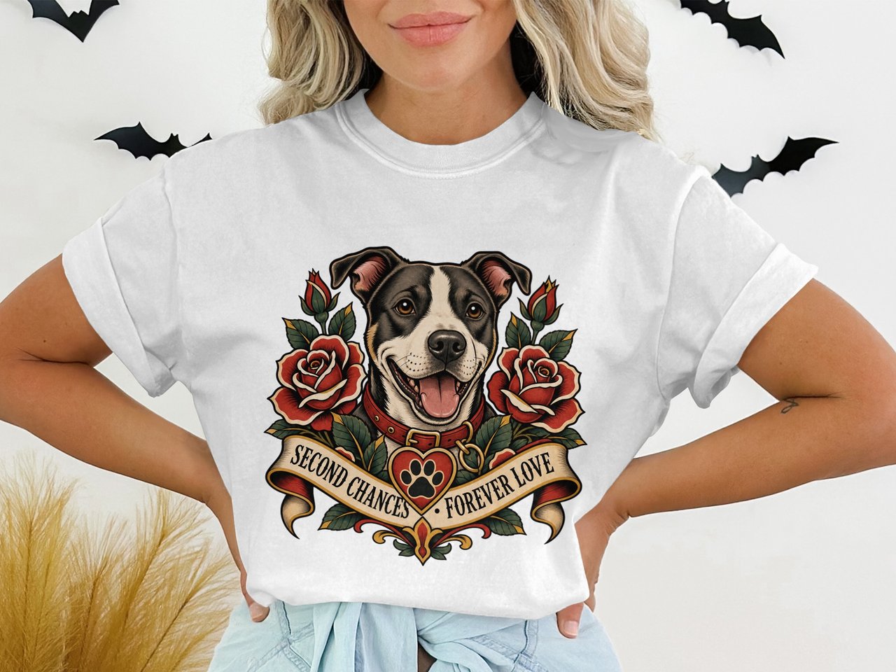 Pitbull Dog Lover Shirt, Second Chances Forever Love Tee, Rescue Dog Mom Gift, Old School Tattoo Style Pit Bull Terrier T-Shirt
