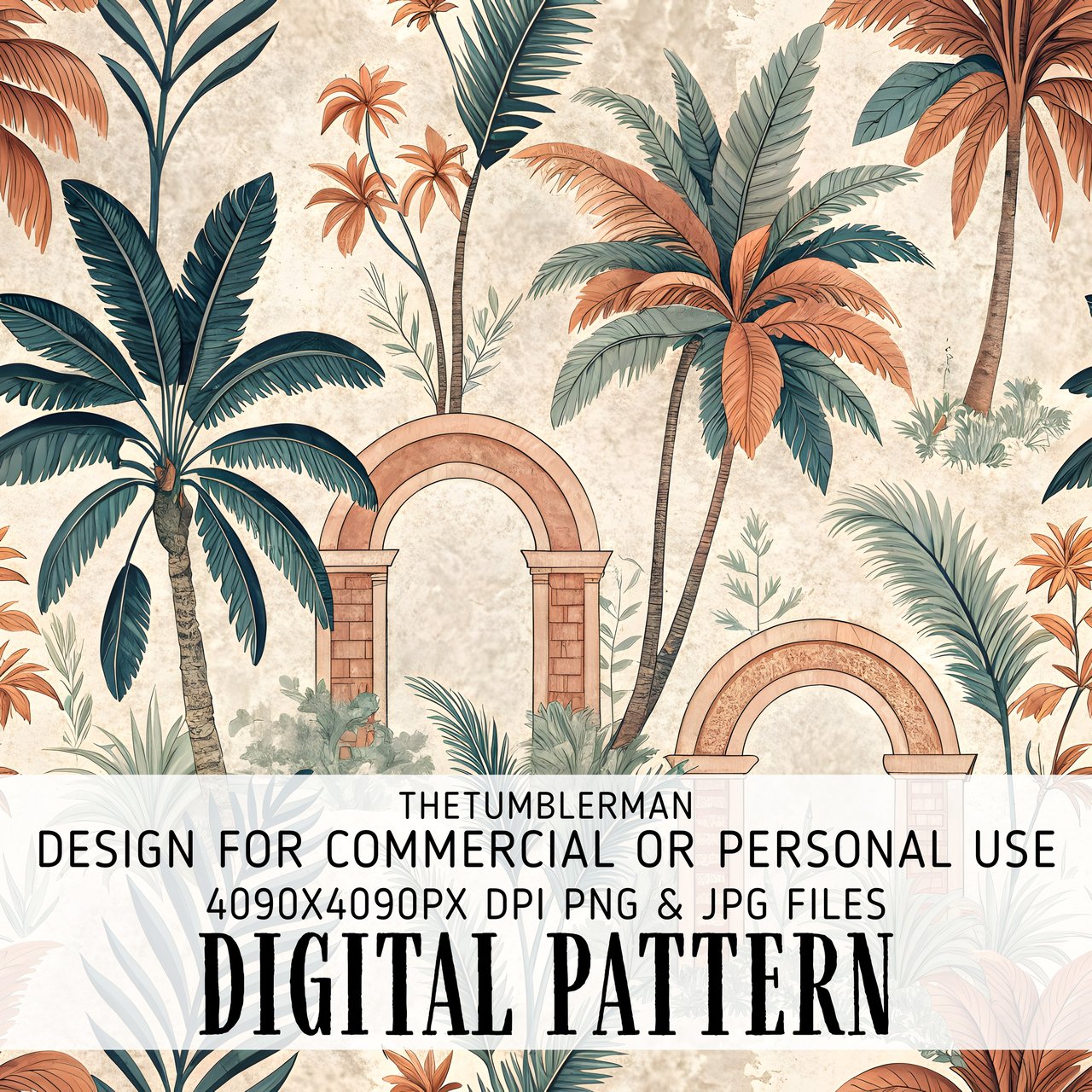 Digital Pattern, Palm Tree Pattern, Floral Pattern, Tropical, Digital Bundle, Commercial Use, Digital Paper, Graphic Design, Wall Art Design