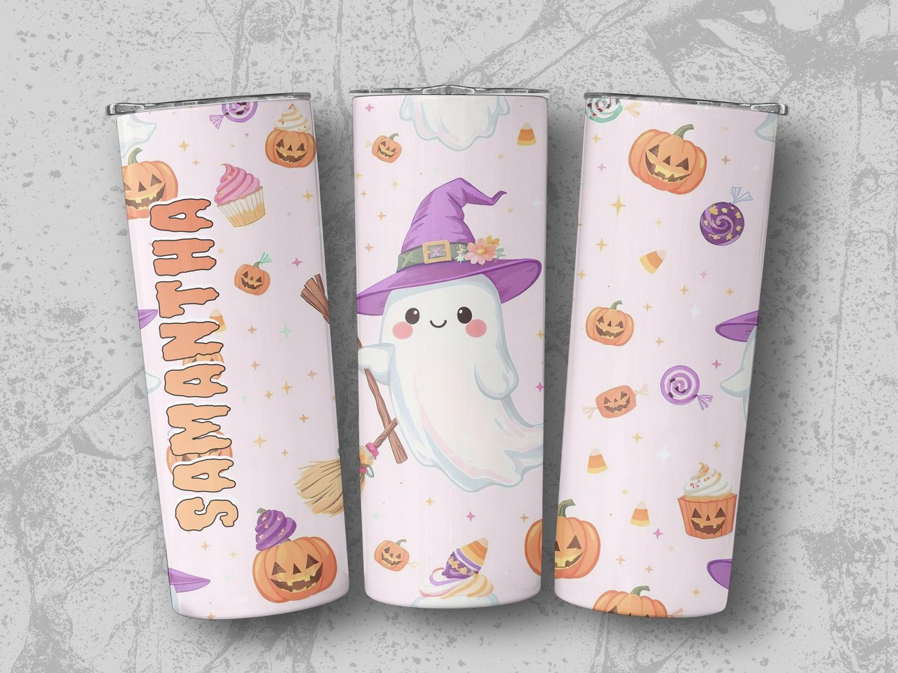 Personalized Halloween Tumbler, Cute Ghost Witch Design, Halloween Cup, Spooky Tumbler, Witch Tumbler, Add Your Name, Custom Halloween Gifts