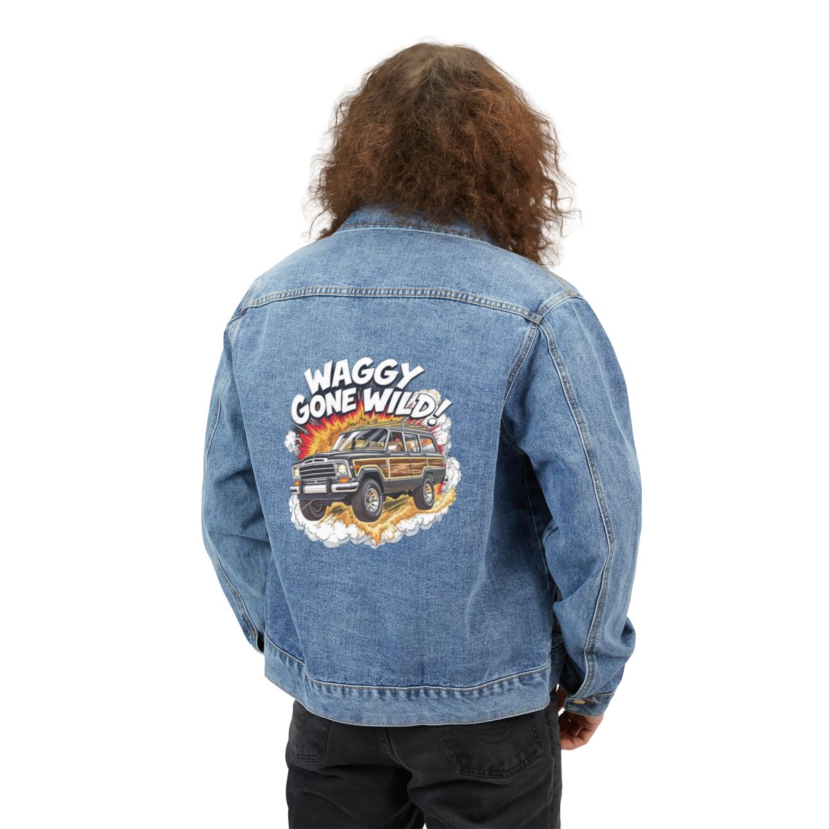 Grand Wagoneer Gone Wild Denim Jacket, Waggy Denim Jacket, Vintage SUV Illustration, Misc Products, Car Lover Gift, Automotive Decor