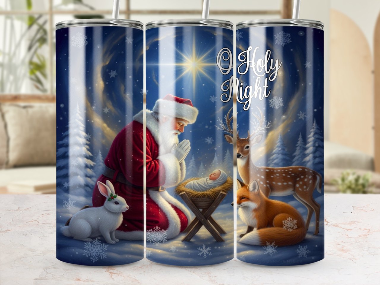 O Holy Night Tumbler Wrap, Santa Nativity Scene, Christmas 20oz Tumbler, Non Seamless Design