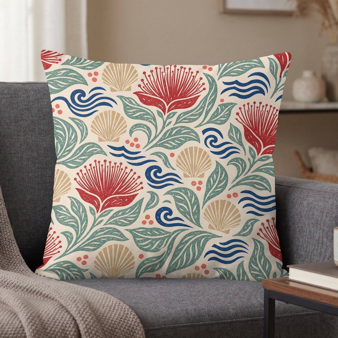 Seaside Bloom Block Print Pillow Case