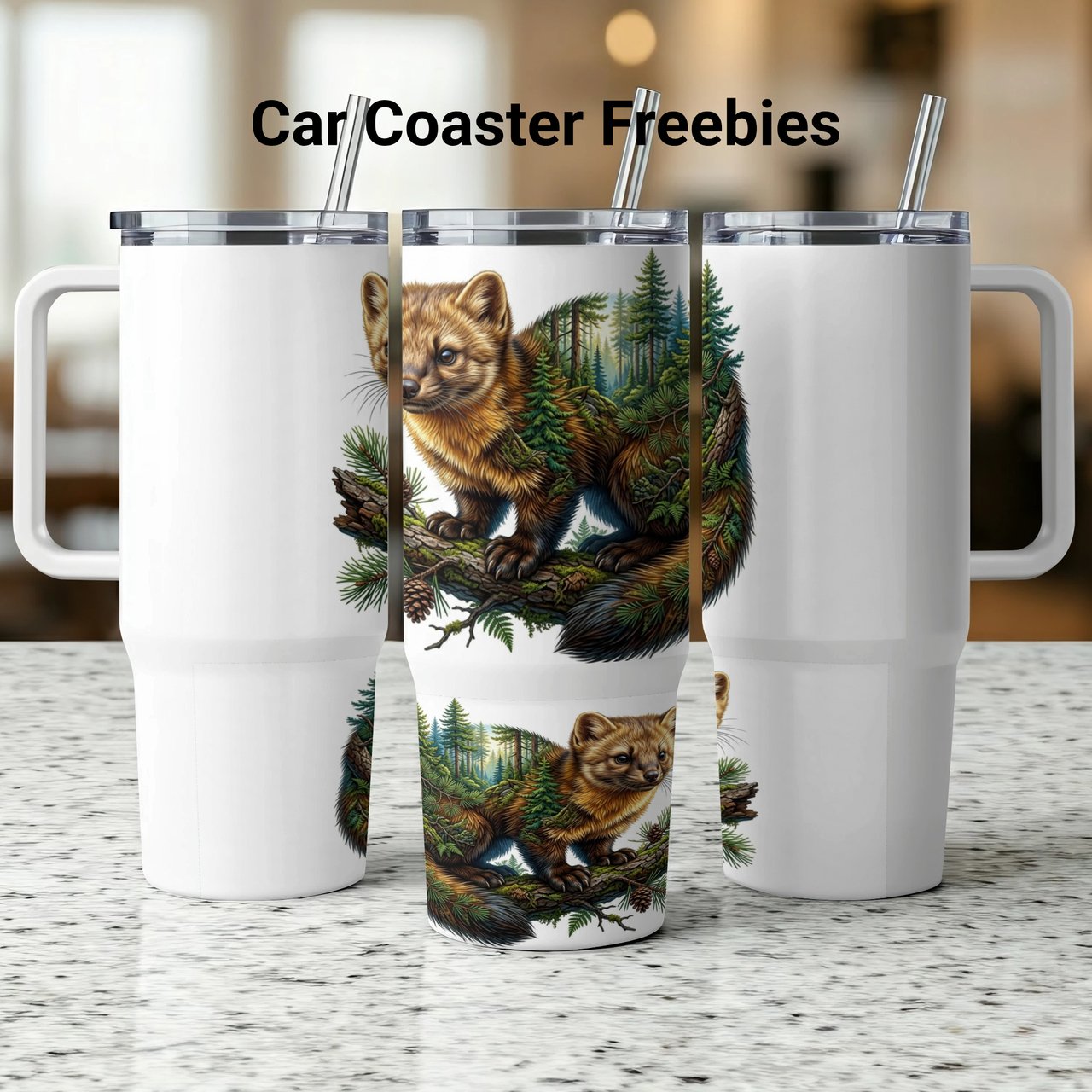American Marten 40oz Tumbler Wrap Design | Forest Animal Sublimation PNG | Naturecore Digital Download for Tumbler Makers