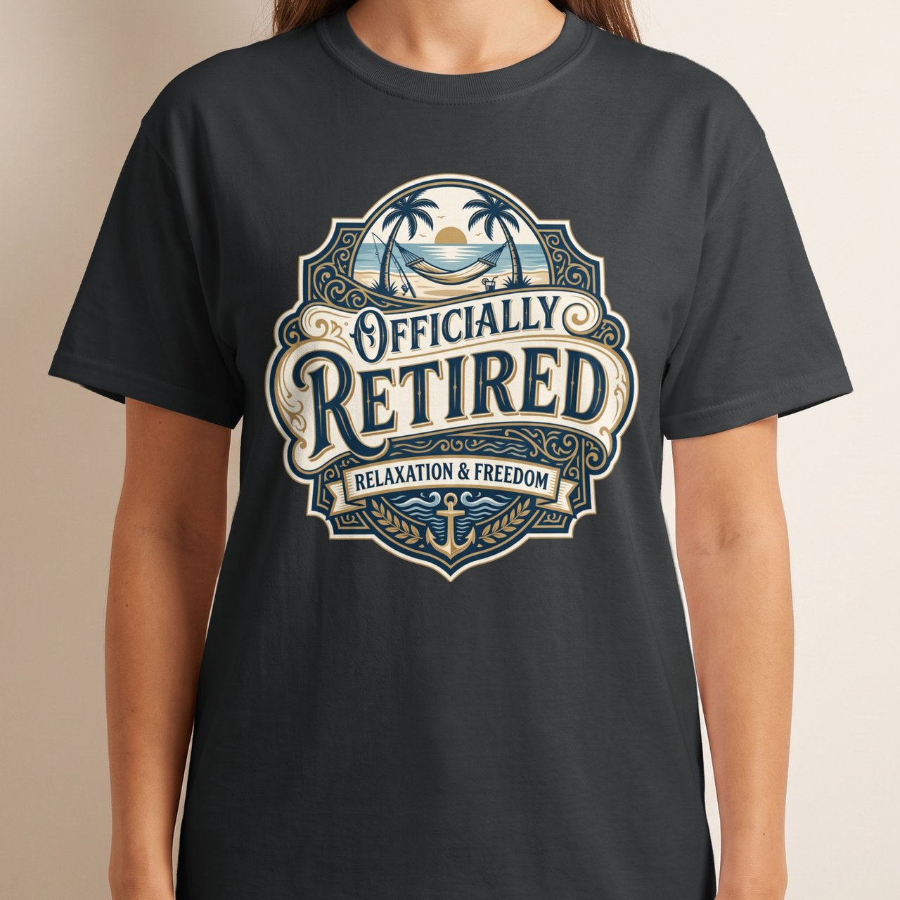 Officially Retired T-Shirt | Vintage Retirement Gift for Men & Women | Relaxation & Freedom Beach Life Tee | Grandpa Dad Tee