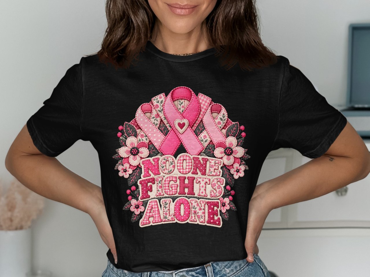 No One Fights Alone Faux Patchwork Tee