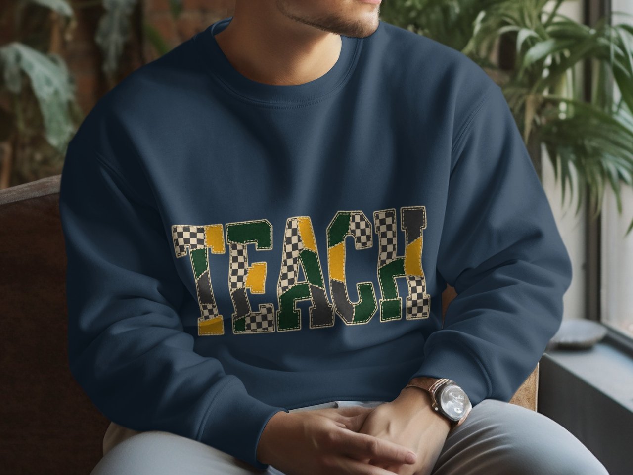 Male Teacher Sweatshirt, Retro Teach Shirt for Men, Faux Stitched Varsity Teacher Hoodie, Back to School Teacher Appreciation Gift for Him