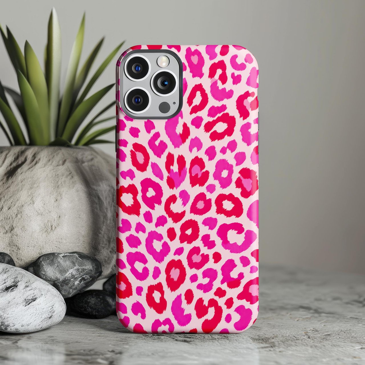 Pink Leopard Tough Phone Case, Hot Pink Cheetah Print Aesthetic Cover, Trendy Y2K Preppy Animal Pattern Gift for Her, Bold Cute Phone Shell