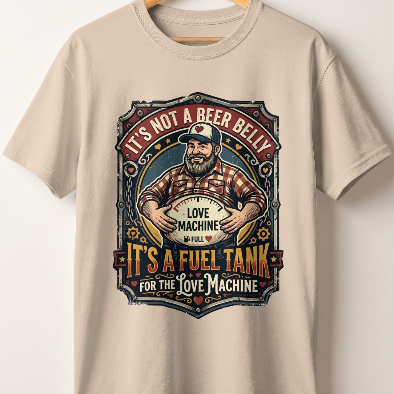 Funny Dad Bod T-Shirt, Love Machine Fuel Tank Tee, Beer Belly Joke Shirt, Husband Gift, Father's Day, Mechanic & Biker Style Shirt