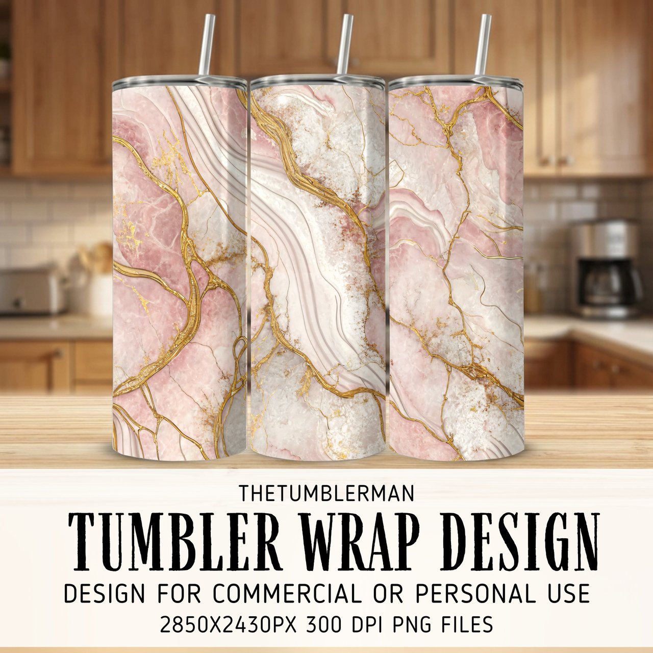 20 oz Skinny Tumbler Wrap Sublimation Design, Pink Marble Gold Veins, Straight and Tapered Wrap png, Tumbler Digital Download