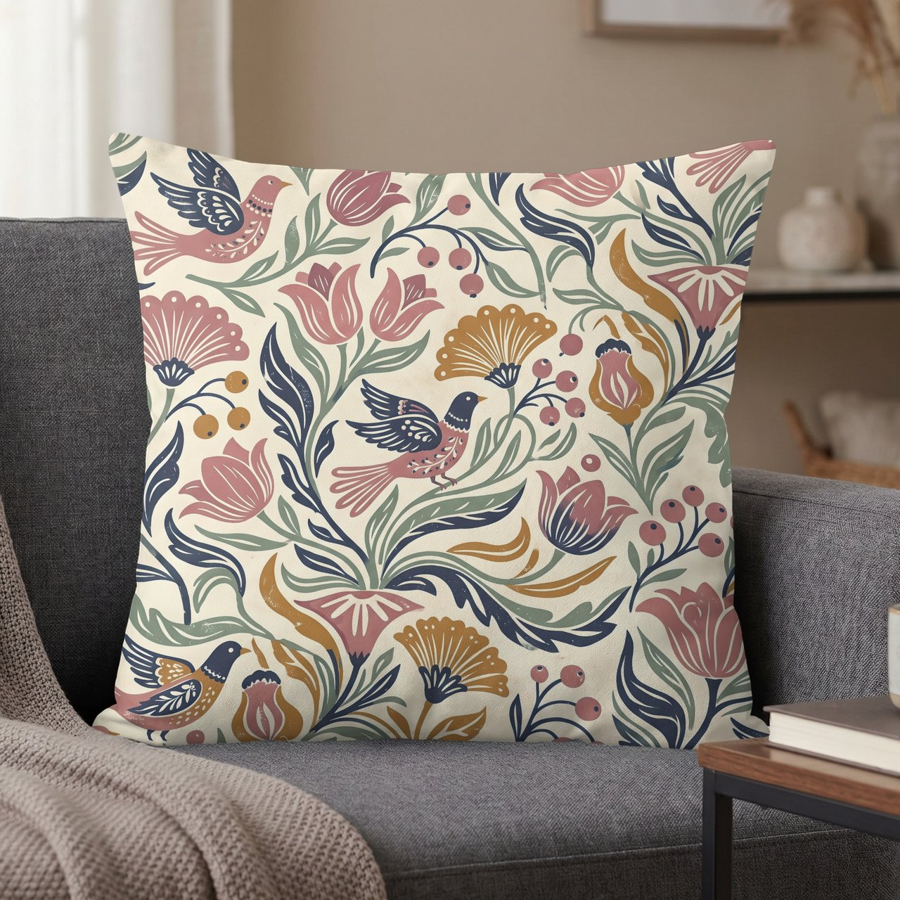 Whimsical Bloom Bird Pillow Case