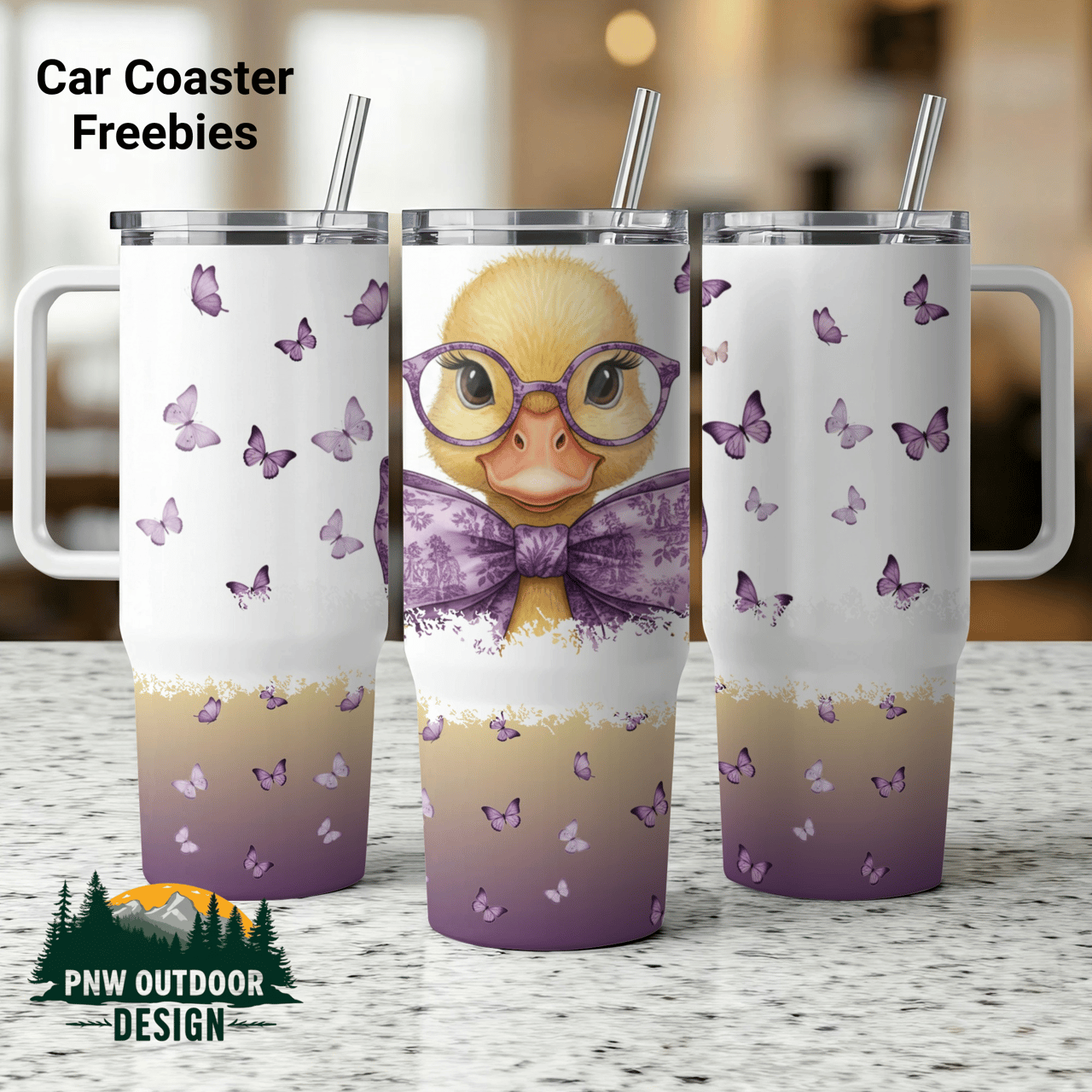 Duckling With Glasses Digital, 40oz Tumbler Sublimation Wrap, Cute Animals, Seamless, Distressed, Tapered PNG, DTF, Waterslide
