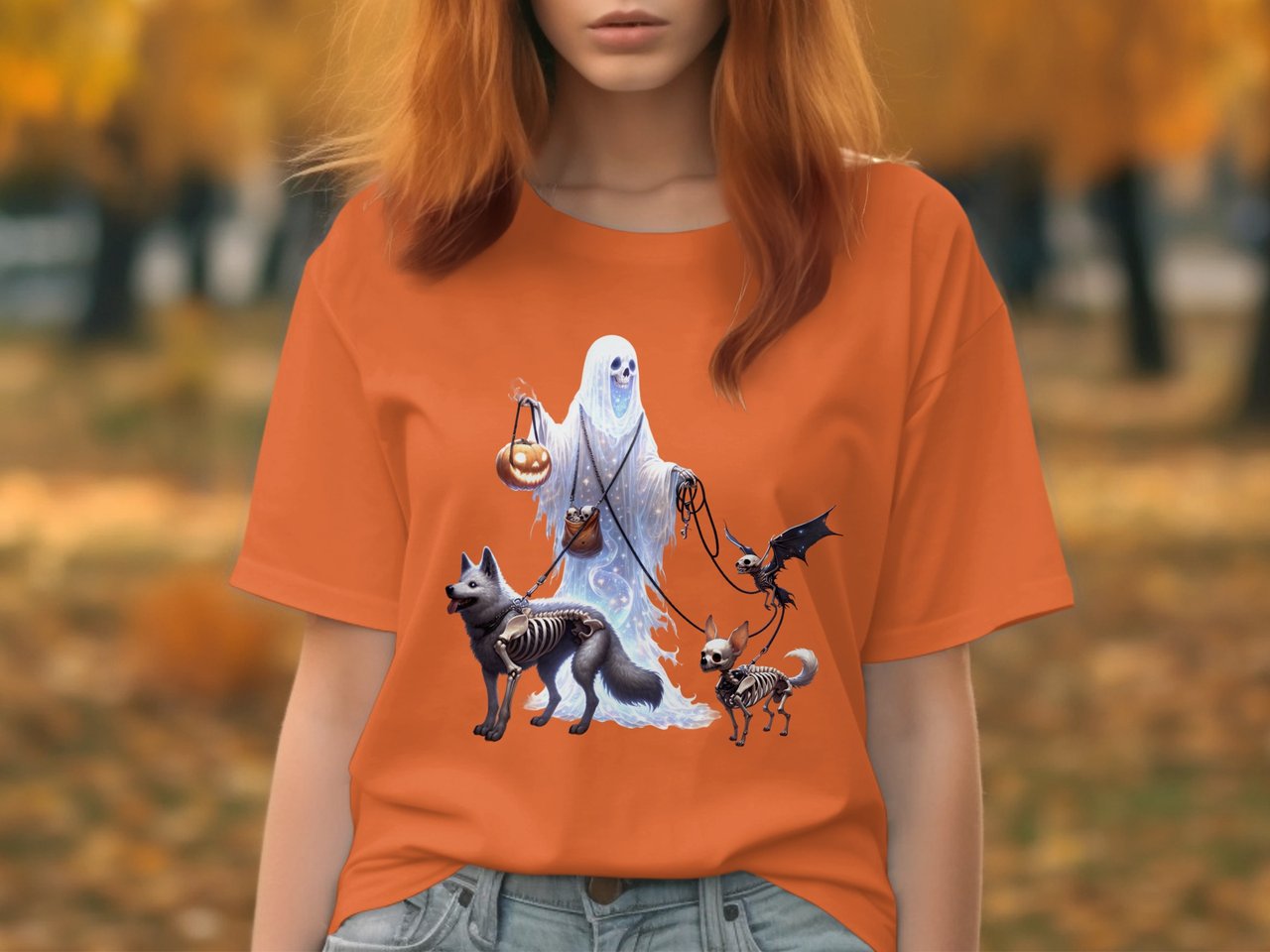 Halloween Ghost T-Shirt, Spooky Dog Skeleton Design, Funny Halloween Tee, Costume Shirt, Ghost and Pets, Canine Lover, October Vibes