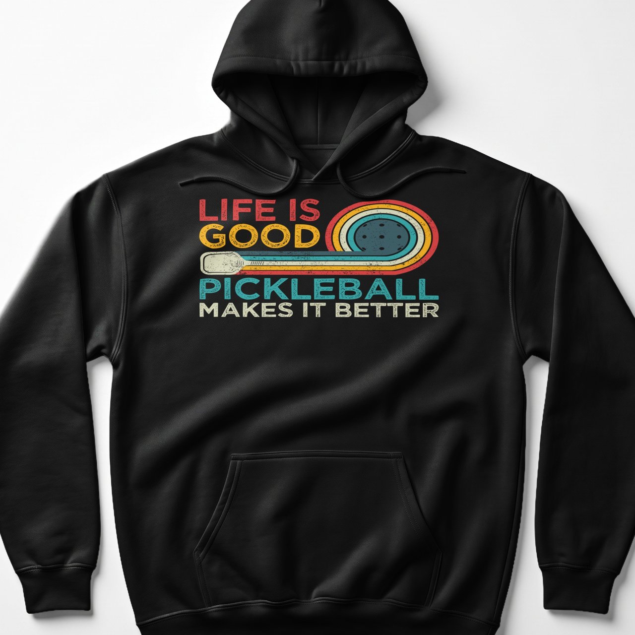 Pickleball Gildan Fleece Hoodie, Life Is Good Pickleball Makes It Better, Retro Graphic Court Pullover