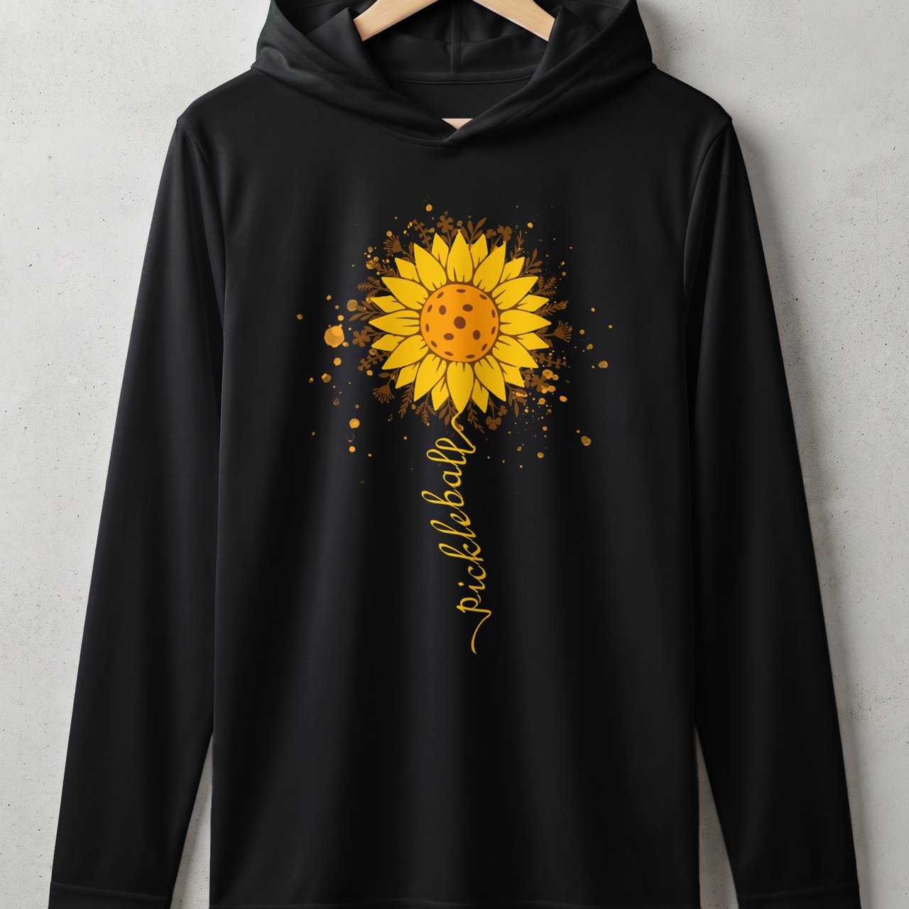 Pickleball Sport-Tek Performance Hood, pickleball Sunflower Design, Lightweight Hoodie for Sun Defense and Court Warm-Ups