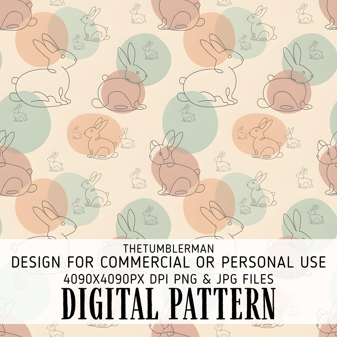 Digital Easter Bunny Pattern, Seamless Rabbit Design, Digital Bundle, Animal Print, Spring Wallpaper, Easter Fabric Design, Cute Bunny
