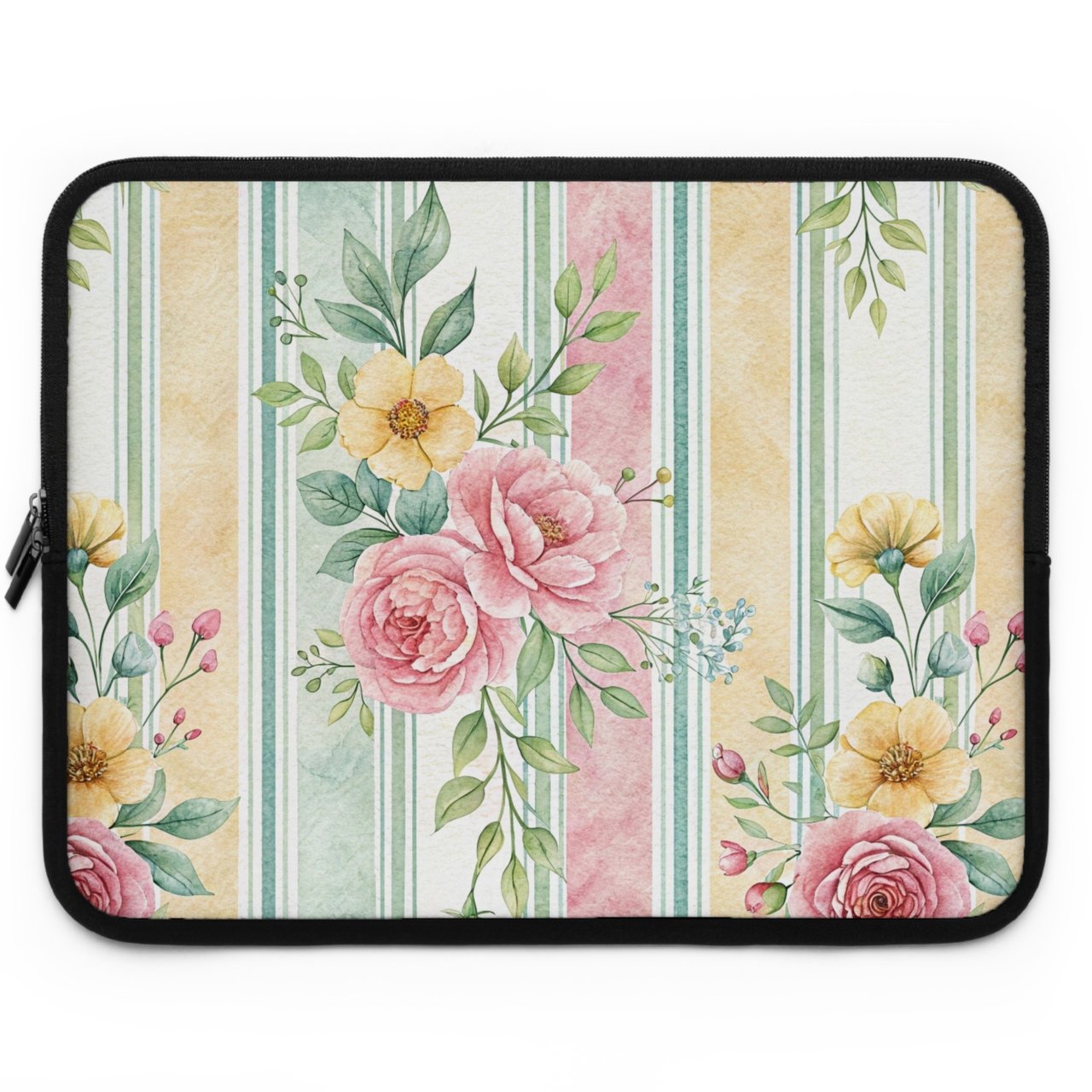 Watercolor Floral Laptop Sleeve, Romantic Peony Accessory Pouch, Shabby Chic Pastel Flower Tablet Case Gift for Her