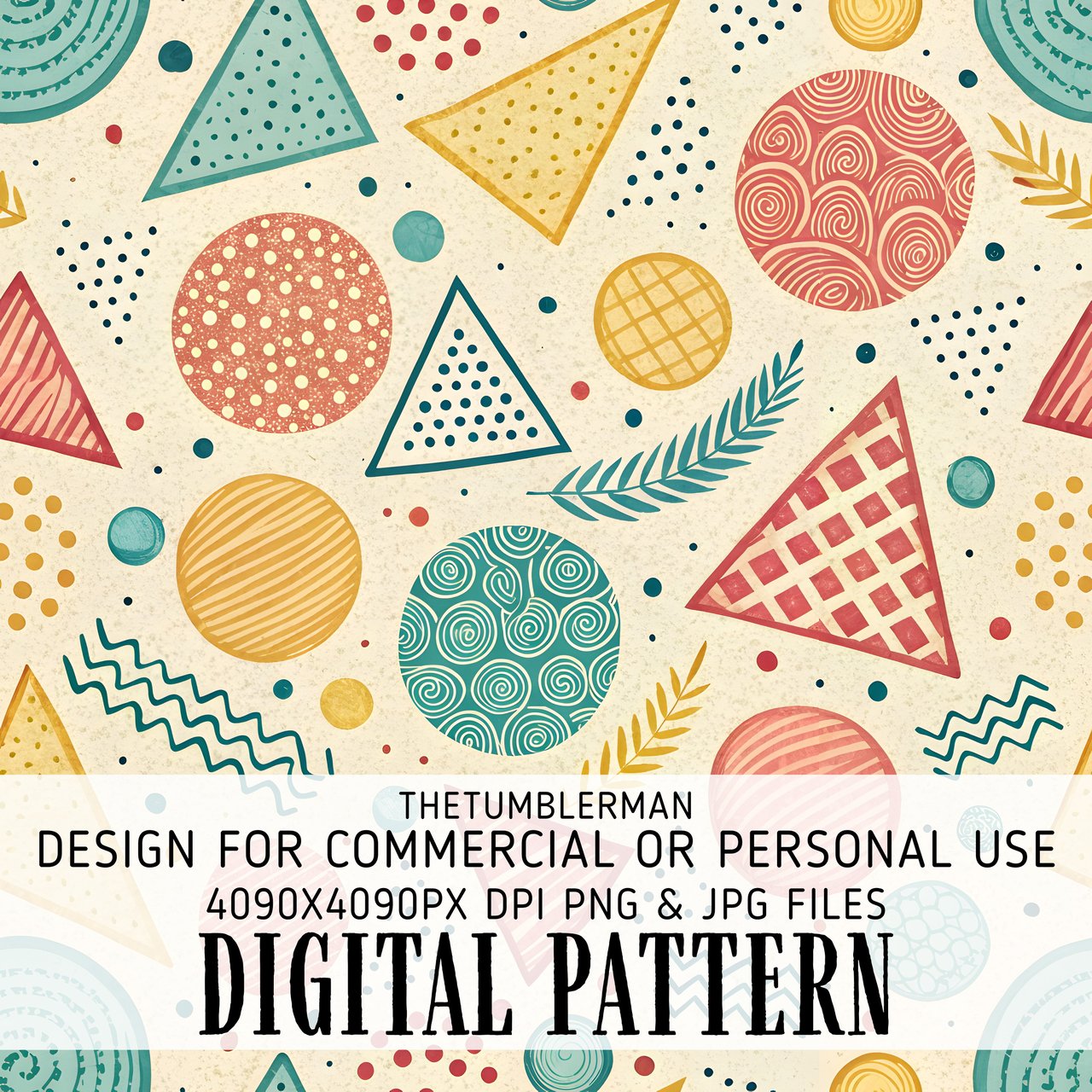 Digital Geometric Pattern, Digital Bundle, Circle Triangle Print, Trendy Art, Abstract Shapes, Digital Paper, Seamless Pattern, Retro Design