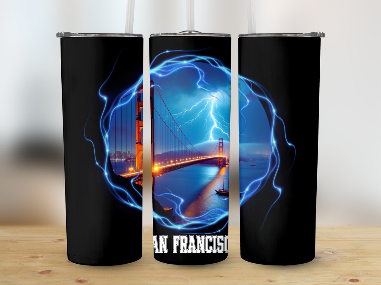 San Francisco Tumbler Wrap, Golden Gate Bridge 20oz Skinny Tumbler, Lightning Tumbler Digital Design, Cityscape Full Wrap, Seamless Tumbler
