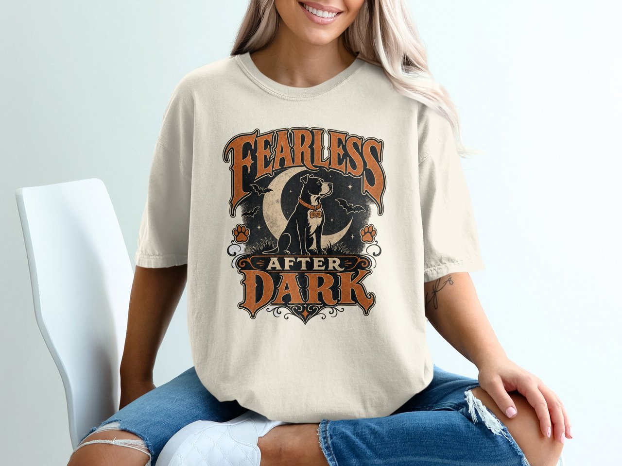 Fearless After Dark Pit Bull Halloween T-Shirt, Spooky Gothic Dog Lover Rescue Pet Tee, Vintage Dog Mom Gift